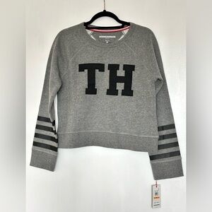 NWT Tommy Hilfiger TH Initials Gray Sweatshirt with Black Trim Size Small